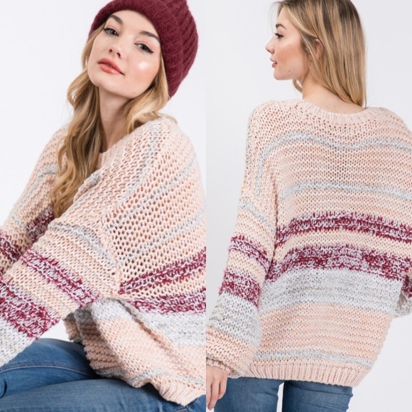 Adorable slouchy blush thick knit sweater - Picture 5 of 8